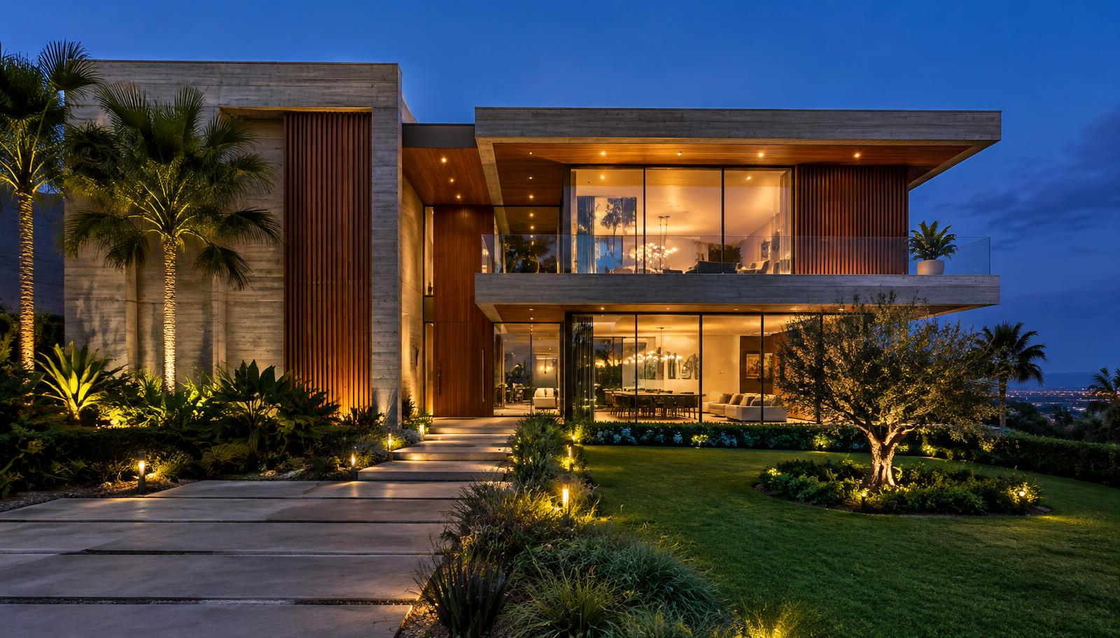 Residência contemporânea de alto padrão com concreto, madeira e vidro